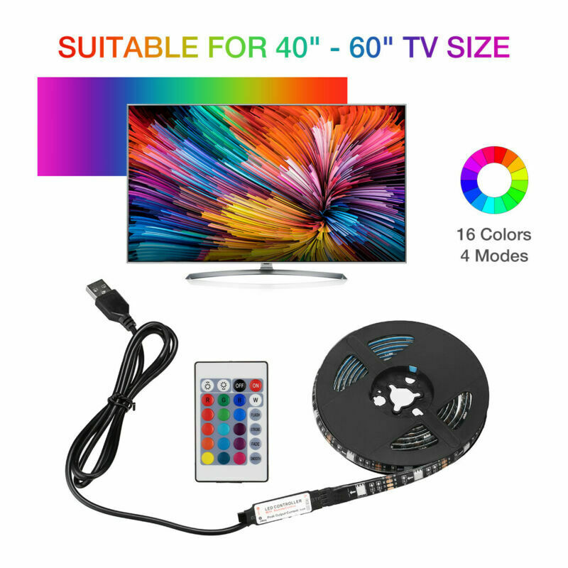 4x50CM USB 5V RGB LED Strip Background Light Remote Kit For TV Computer Lamp
