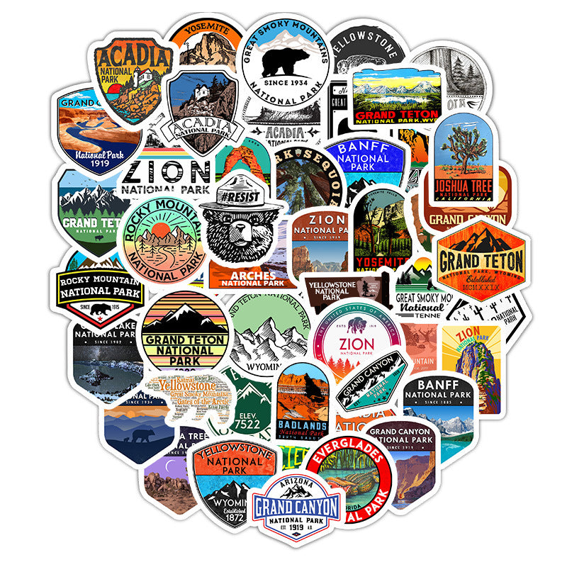 50 Pieces National Park Stationery Stickers Computer Cellphone Luggage Stickers