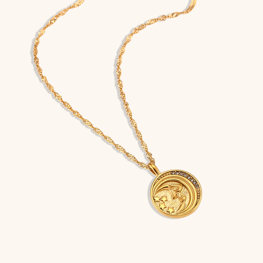 Italian Double-sided Moon Planet Coin Necklace