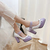 Round Toe Bowknot Color Matching Patent Leather Hollow Buckle High Heels