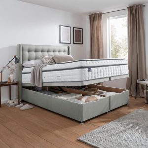 Silentnight Full Ottoman Divan Base with Bloomsbury Headboard in Dove Grey in 3 Sizes