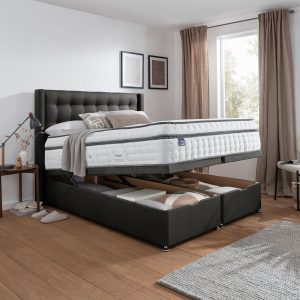 Silentnight Full Ottoman Divan Base with Bloomsbury Headboard in Ebony in 3 Sizes