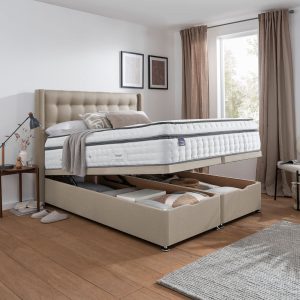 Silentnight Full Ottoman Divan Base with Bloomsbury Headboard in Sandstone in 3 Sizes