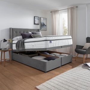 Silentnight Velvet Full Ottoman Divan Base with Bloomsbury Headboard in Charcoal Grey in 3 Sizes