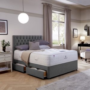Pocket Spring Bed Company Mulberry Mattress & Sterling Grey 4 Drawer Divan in 3 Sizes