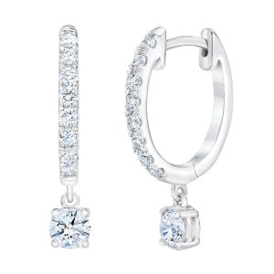 1.00ctw Round Brilliant Cut Diamond Dangle Hoop Earrings, 14ct White Gold