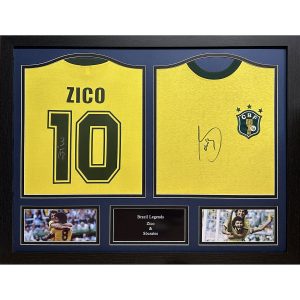 Zico & Sócrates Signed Framed Double BrazilFootball Shirts