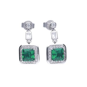 Diamonfire Sterling Silver Green Cubic Zirconia Art Deco Style Drop Earrings
