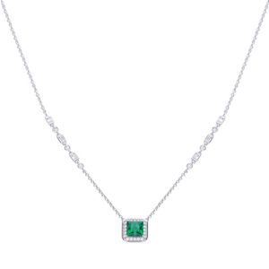 Diamonfire Sterling Silver Green Cubic Zirconia Art Deco Style Necklace