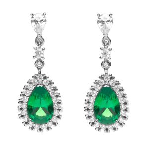 Diamonfire Sterling Silver Green Cubic Zirconia Teardrop Drop Earrings With Pave Surround