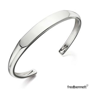 Fred Bennett Sterling Silver Flat Top Bangle, Personalisation Available
