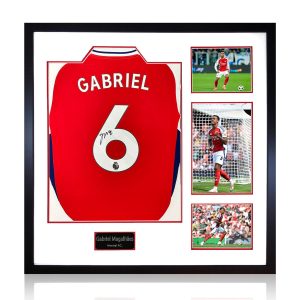 Gabriel Magalhães Signed Framed Arsenal 24/25 Football Shirt including 3 Photos