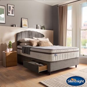 Silentnight Velvet 4 Drawer Divan Base with Merlin Headboard in Charcoal in 3 Sizes
