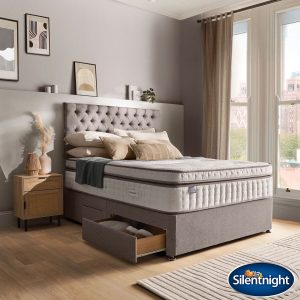 Silentnight Continental Divan Base with Eden Headboard in Pebble in 3 Sizes