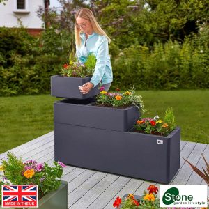 Stone Garden Hanbury 3-Tier Stackable Steel Planter Set in 2 Colours