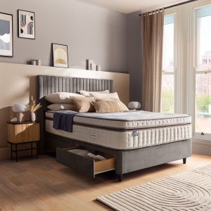 Silentnight Velvet 4 Drawer Divan Base with Slumber Headboard in Charcoal & 3 Sizes