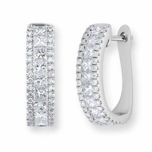 1.52ctw Princess & Round Brilliant Cut Diamond Hoop Earrings, 18ct White Gold