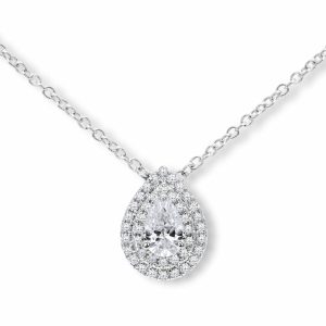 0.58ctw Pear & Round Brilliant Cut Diamond Pendant , 18ct White Gold