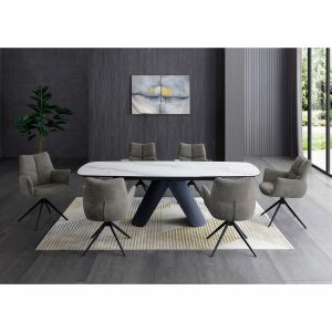 Indus Valley Capri Ceramic Extending Dining Table + 6 Grey Chairs, Seats 6-8