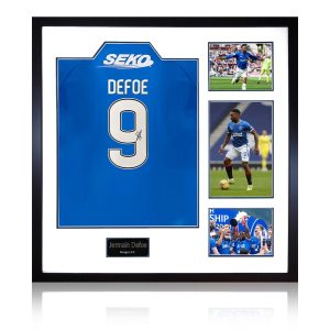 Jermain Defoe Signed Framed Rangers Football Shirt including 3 Photos