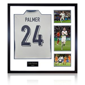 Cole Palmer Signed Framed England Football Shirt including 3 Photos