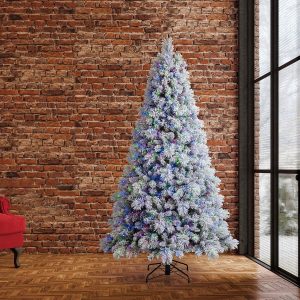 7.5ft (2.3m) Pre-Lit Glitter Flocked Artificial Christmas Tree with 1,150 Color-Changing Micro Twinkle LED Lights