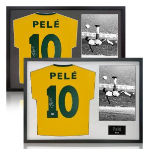 Pele Signed Framed Brazil Football Shirt including 1 Photo in 2 Options: White or Black Mount