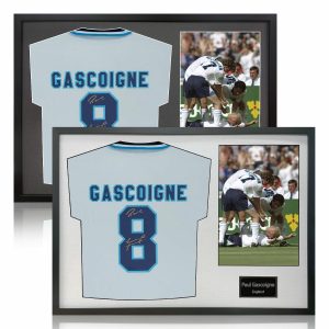 Paul Gascoigne Signed Framed England Football Shirt including 1 Photo in 2 Options: White or Black Mount