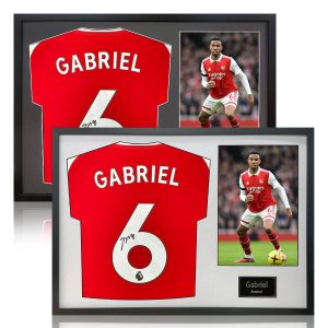Gabriel Signed Framed Arsenal Football Shirt including 1 Photo in 2 Options: White or Black Mount