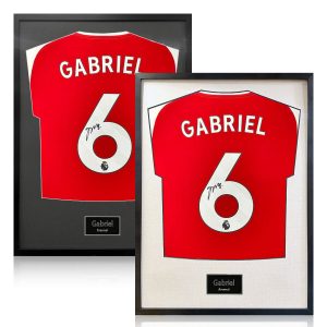 Gabriel Signed Framed Arsenal Football Shirt in 2 Options: White or Black Mount