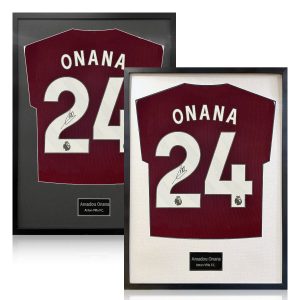 Amadou Onana Signed Framed Aston Villa Football Shirt in 2 Options: White or Black Mount