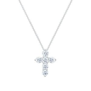0.50ctw Round Brilliant Cut Diamond Cross Pendant, 14ct White Gold