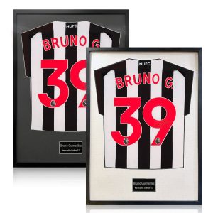 Bruno Guimaraes Signed Framed Newcastle United Football Shirt in 2 Options: White or Black Mount