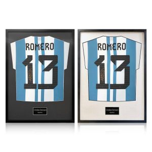 Christian Romero Signed Framed Argentina Football Shirt in 2 Options: White or Black Mount