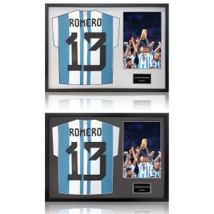 Christian Romero Signed Framed Argentina Football Shirt including 1 Photo in 2 Options: White or Black Mount