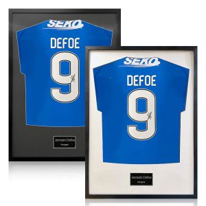 Jermain Defoe Signed Framed Rangers Football Shirt in 2 Options: White or Black Mount