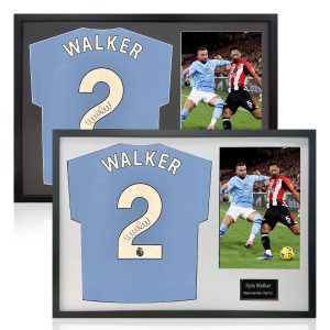 Kyle Walker Signed Framed Manchester City Football Shirt including 1 Photo in 2 Options: White or Black Mount