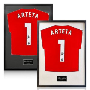Mikel Arteta Signed Framed Arsenal Football Shirt in 2 Options: White or Black Mount