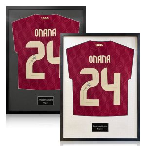 Amadou Onana Signed Framed Belgium Football Shirt in 2 Options: White or Black Mount