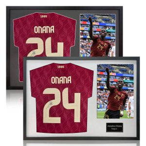 Amadou Onana Signed Framed Belgium Football Shirt including 1 Photo in 2 Options: White or Black Mount