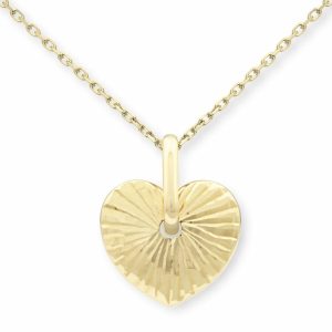 14ct Yellow Gold Textured Heart Drop Pendant
