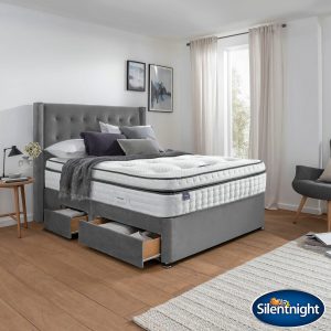 Silentnight Velvet Continental Divan Base with Bloomsbury Headboard in 2 Colours & 3 Sizes