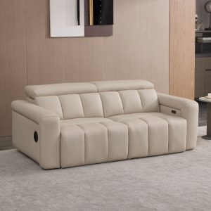 Dallas Cream Leather Power Sliding 3 Seater Sofa