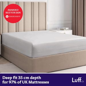 Luff SilverLiningโข 1000 Thread Count 100% Organic Bamboo Deep Fitted Light Grey Sheet in 4 Sizes