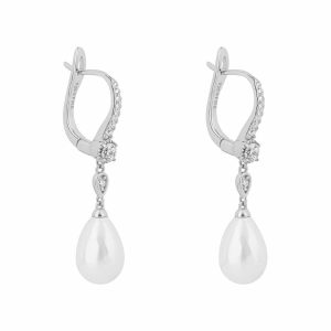 Diamonfire Sterling Silver Shell Pearl Drop Lever Hook Earrings
