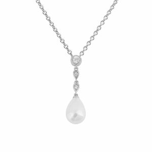 Diamonfire Sterling Silver Shell Pearl Drop Pendant Necklace
