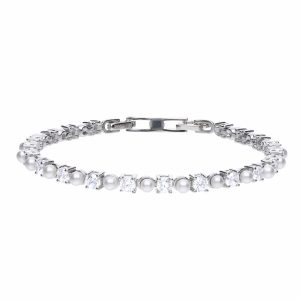Diamonfire Sterling Silver Pearl and Zirconia Tennis Bracelet
