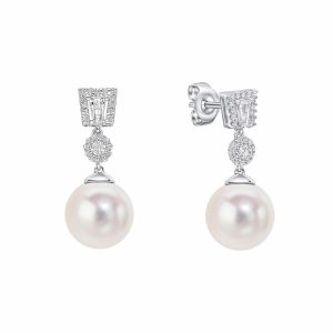Diamonfire Sterling Silver Zirconia and Shell Pearl Drop Earrings