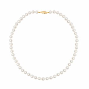 7-7.5mm Cultured Freshwater White Pearl Necklace, 14ct Yellow Gold
