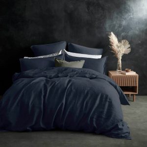 Lazy Linen 100% Washed Navy Linen Duvet Cover Set in 3 Sizes